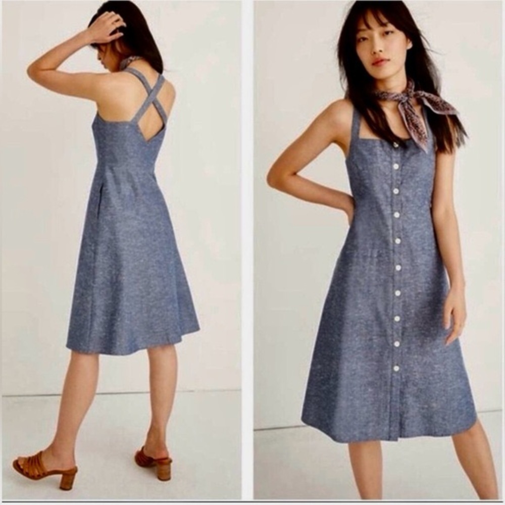 Madewell Chambray Tank Button Front Midi Dress